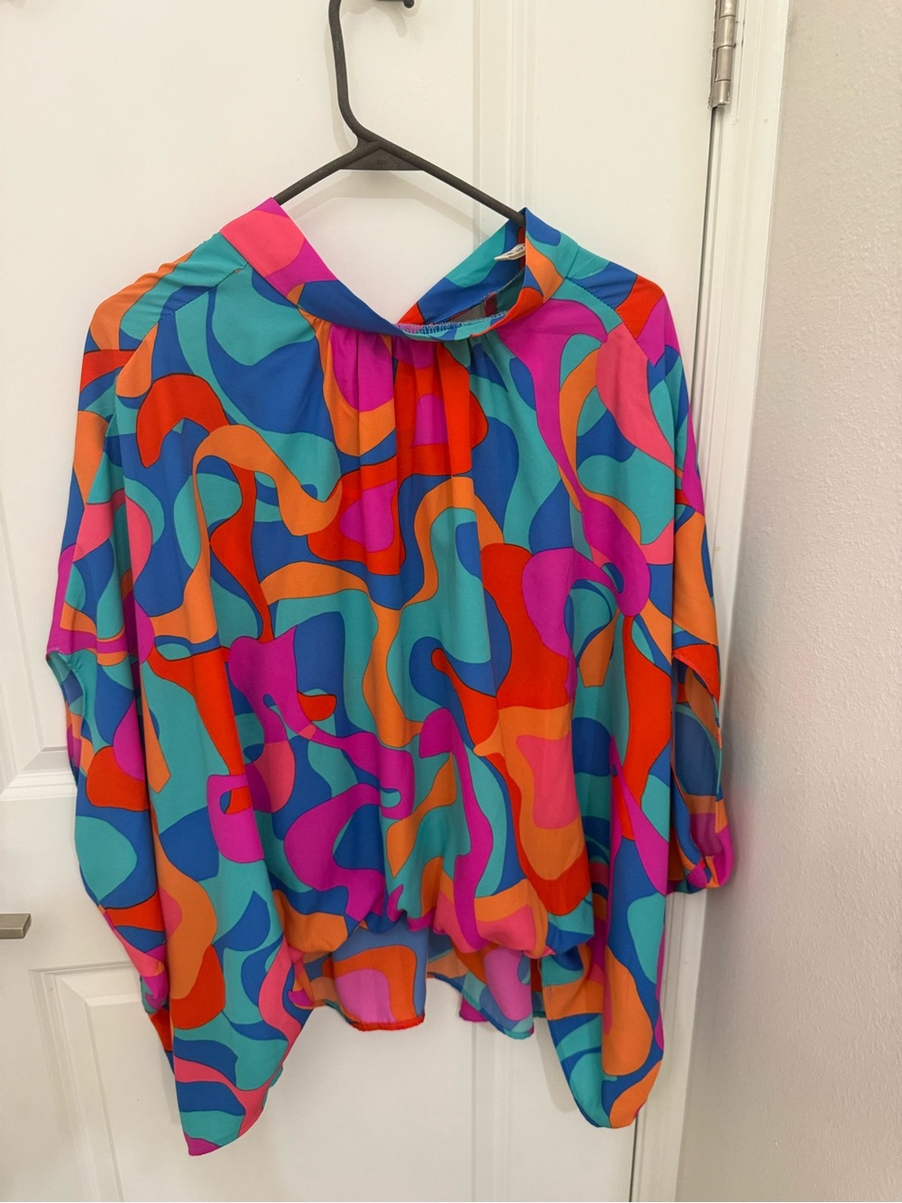 Tyche Multicolor Abstract Wave Tunic - Blue, Teal, Orange, Pink